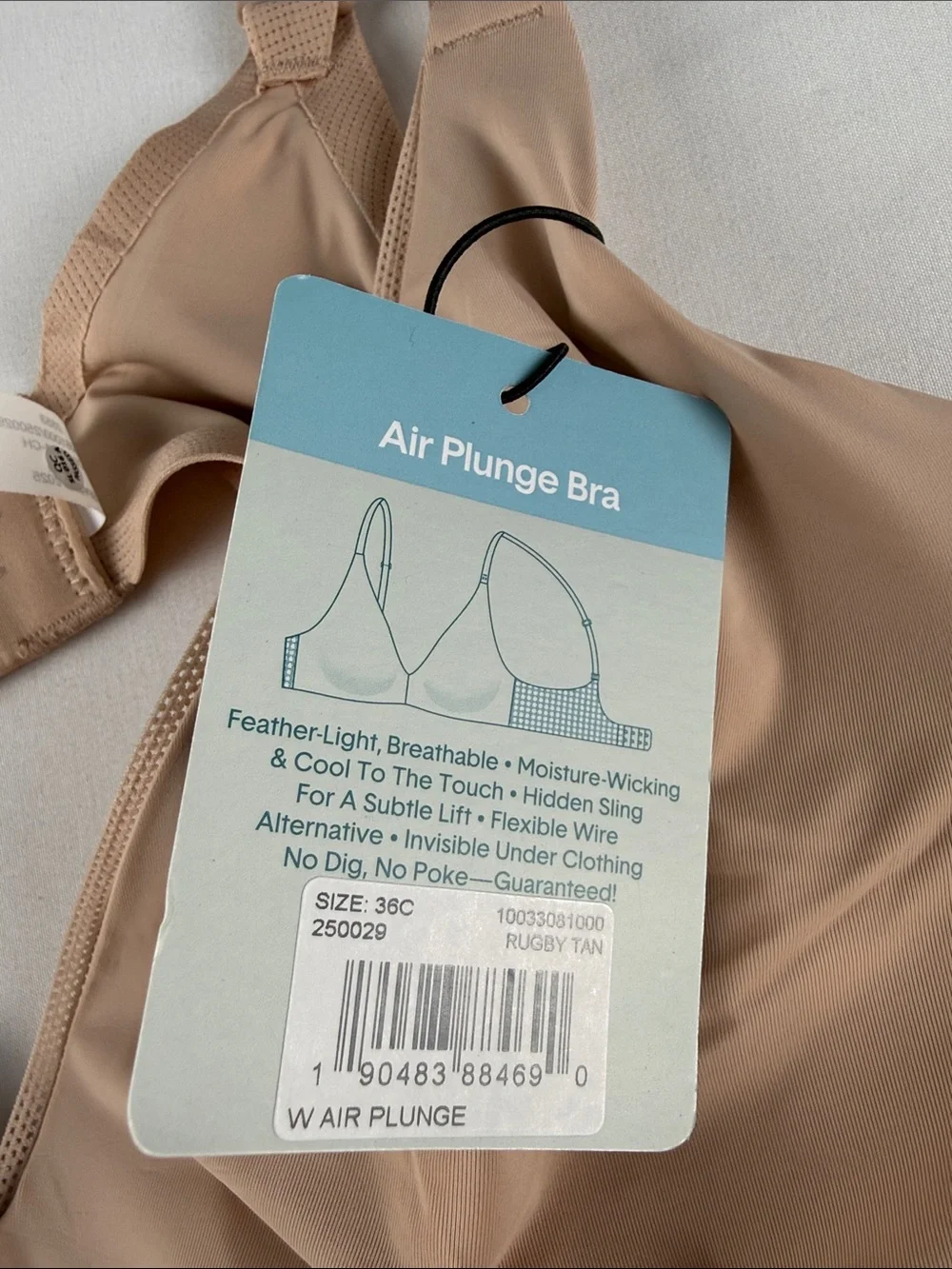 Tommy John Air Plunge Bra Women's 36C Rugby Tan Wire Bra NWT
